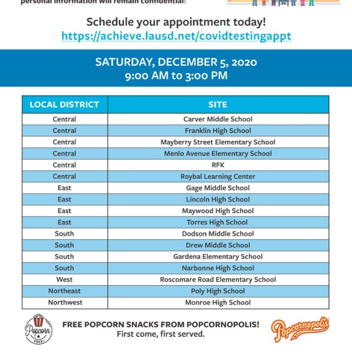 LASchools's tweet photo. .@LDNESchools students can get a free COVID-19 test on Saturday @PHSParrots, 12431 Roscoe Blvd., Sun Valley. Make your appointment today at https://t.co/a21chVSYIc https://t.co/L0e1a9WY1n
