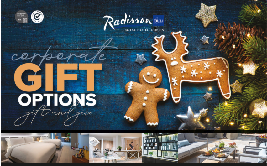 <a href="/RadissonDublin/">Radisson Blu Royal Hotel, Dublin</a> are offering a personalised corporate gift experience. They will donate €5 for every €100 spent to a children’s charity (Laura Lynn, Make-a-Wish, Aoife's Clown Doctors) or charity of your choice. 
 
E-mail michelle.redmond@radissonblu.com / call +353 1 898 2900
