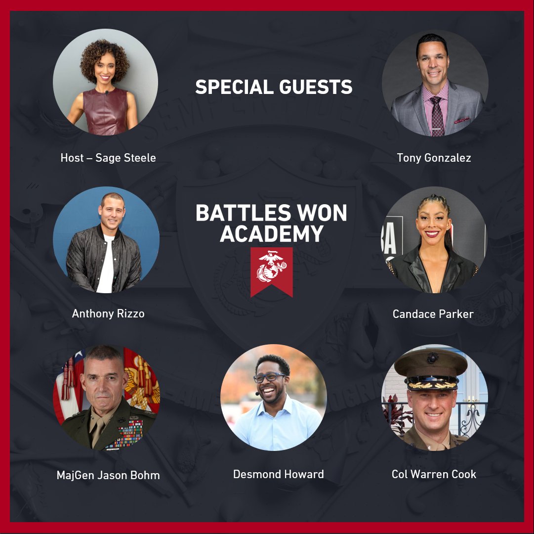 We are excited to announce the phenomenal group of special guests joining us for the 2020 Battles Won Academy Live virtual event this Sunday, December 6. Class of 2020 Semper Fidelis All-Americans and mentors - check your emails or send us a DM for a reminder on how to tune in.