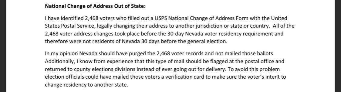 Nearly 2500 voters filled out a USPS National Change Of Address form more than 30days prior to election. Legally can’t vote in NV - but they did.