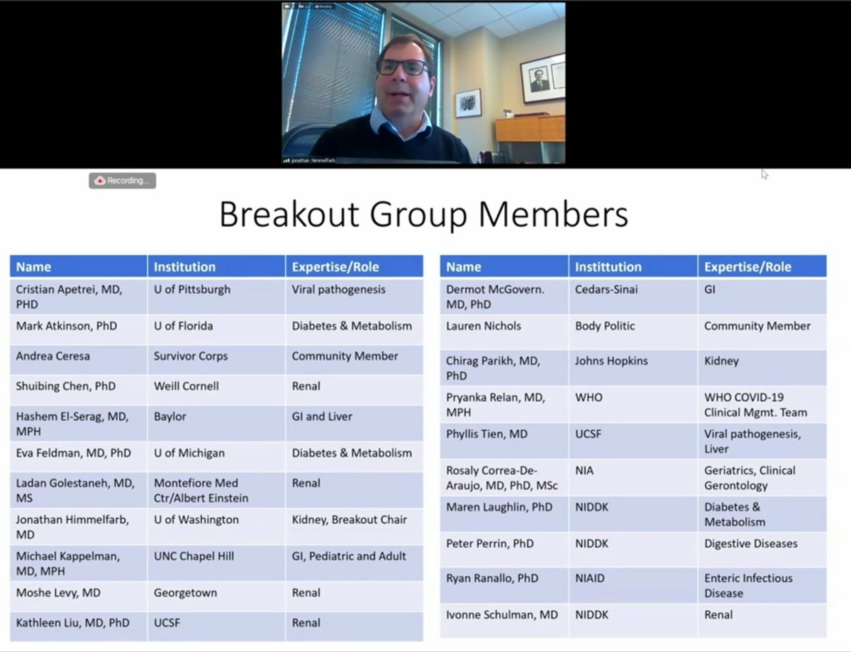 Dr. Jonathan Himmelfarb (UW) on GI/renal/metabolic:- first, he did a shout-out directly to  @itsbodypolitic 's own Lauren Nichols who participated in the breakout session. Dr. H said Lauren's personal story with  #LongCovid was really impactful on the breakout group.