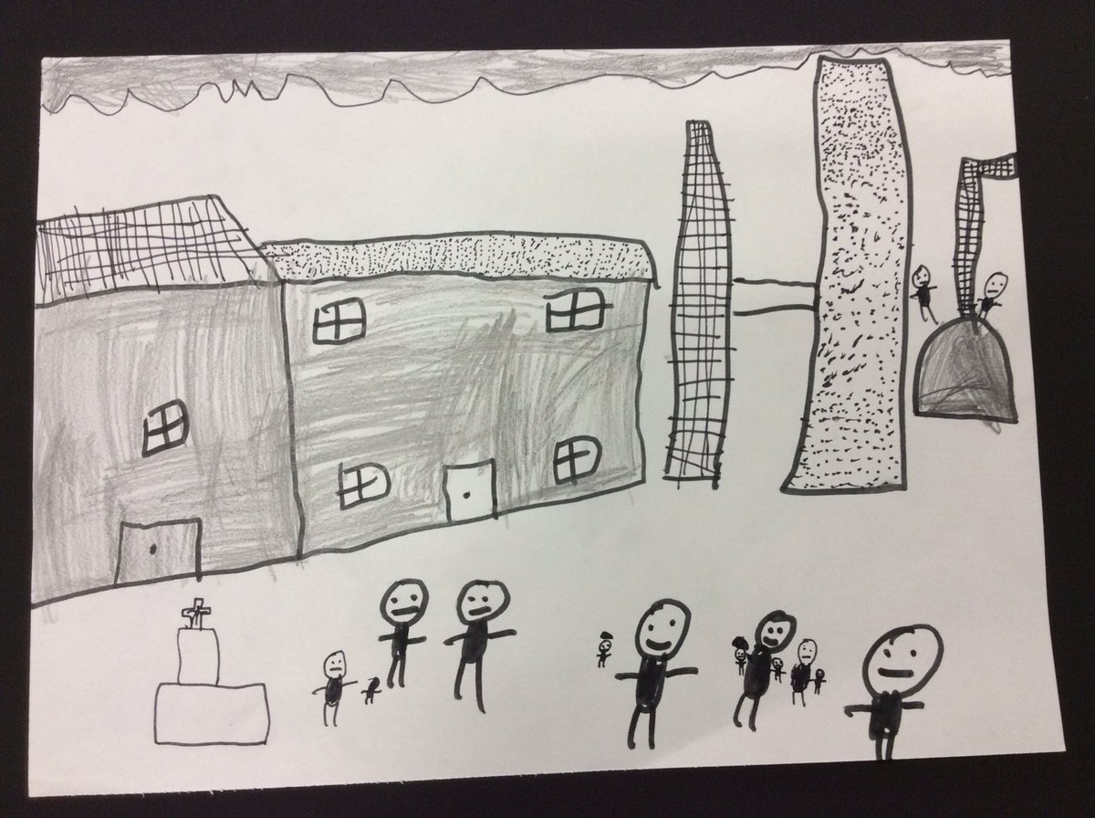 st_uttoxeter's tweet photo. Some fantastic art work from Year 2 in the style of Lowry and using Uttoxeter buildings as inspiration. https://t.co/8384xG6pEk