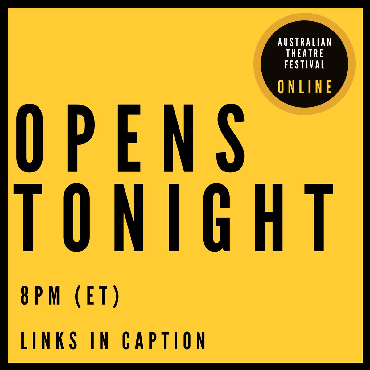 AusTheatreFest's tweet photo. 🎉OPENS TONIGHT🎉
Join us from 8pm (ET) for the launch of the #AusTheatreFestNYC #ATFONLINE
Schedule for opening night:
8pm (ET) - Commissioned Short Plays
https://t.co/ZMvImXt0RO
9:15pm (ET) - Industry Panel
https://t.co/wYsCt9Qrpr https://t.co/61biDw6poT