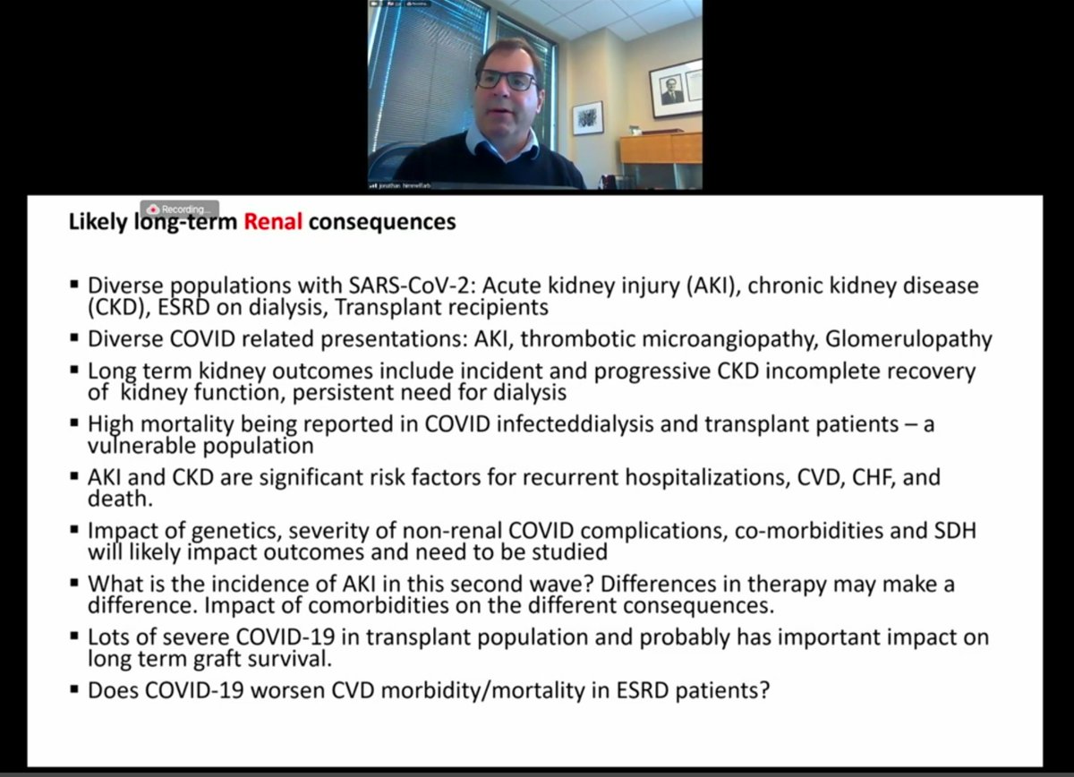 Dr. Jonathan Himmelfarb (UW) on GI/renal/metabolic of  #LongCovid:- need to look at social determinants of health- Slide below: likely long-term renal consequences. A lot of text –– will try to add image description after live tweet