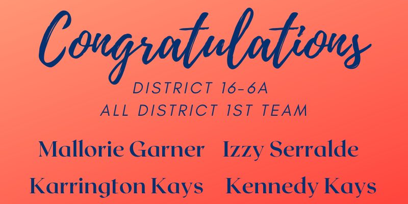 Congratulations to these ladies for all their hard work! 1st Team All District Selections: <a href="/kennedykays/">kennedy kays</a> <a href="/KarringtonxKays/">Karrington Kays</a> <a href="/malloriegarner/">mallorie garner</a> <a href="/IzzySerralde/">Isabel S.</a> <a href="/bhabc_bears/">Bridgeland High Athletic Booster Club</a> <a href="/tommy_yarrish/">Tommy Yarrish</a> <a href="/BridgelandMedia/">Bridgeland Media</a>