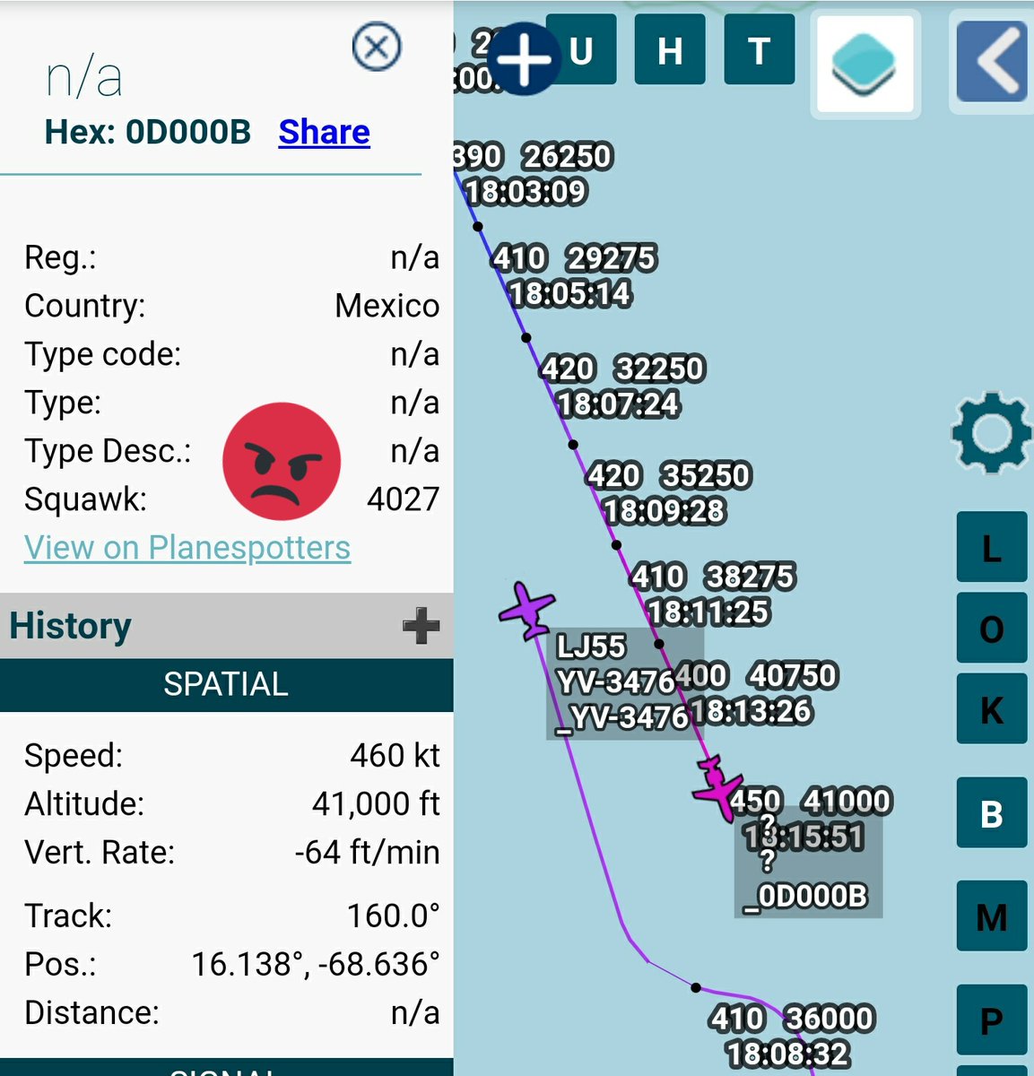 Arr3ch0's tweet photo. Los dos Learjet 55, #YV3476 y #YV3250, cruzando rutas sobre POKAK. 
#Venezuela https://t.co/PBCCBmRbjT