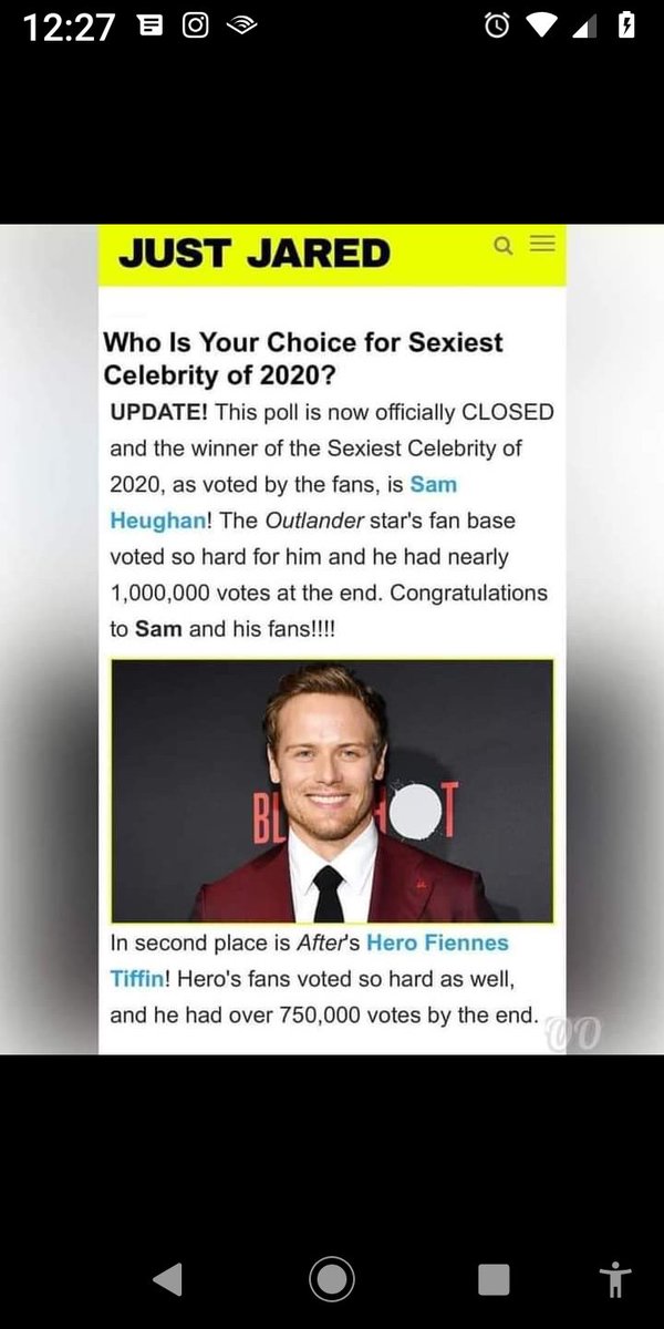 YAY <a href="/SamHeughan/">Sam Heughan</a> voted Sexiest celebrity of 2020 by Just Jared.