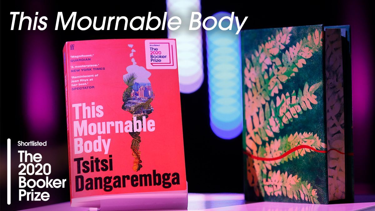 TheBookerPrizes's tweet photo. The cover for #2020BookerPrize shortlisted author @efie41209591’s book, #ThisMournableBody, was bound by designer #RachealWardSale. ‘The yellow edges and flyleaves have been decorated with green-stencilled leaves based on the jacaranda trees mentioned in the book’ @DesignerbookUK https://t.co/DAvtOcLnCl