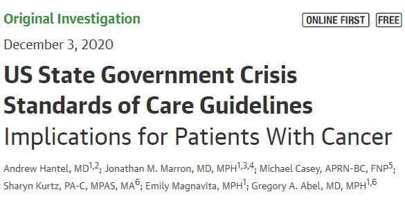 2/ Notably, this work examines several of the really challenging issues we've been grappling with during the  #COVID pandemic, including  #ethics of resource scarcity, disability rights &  #Ableism, impact of COVID on pts w  #cancer, & equity  #Medtwitter  #oncoalert  #covidncancer