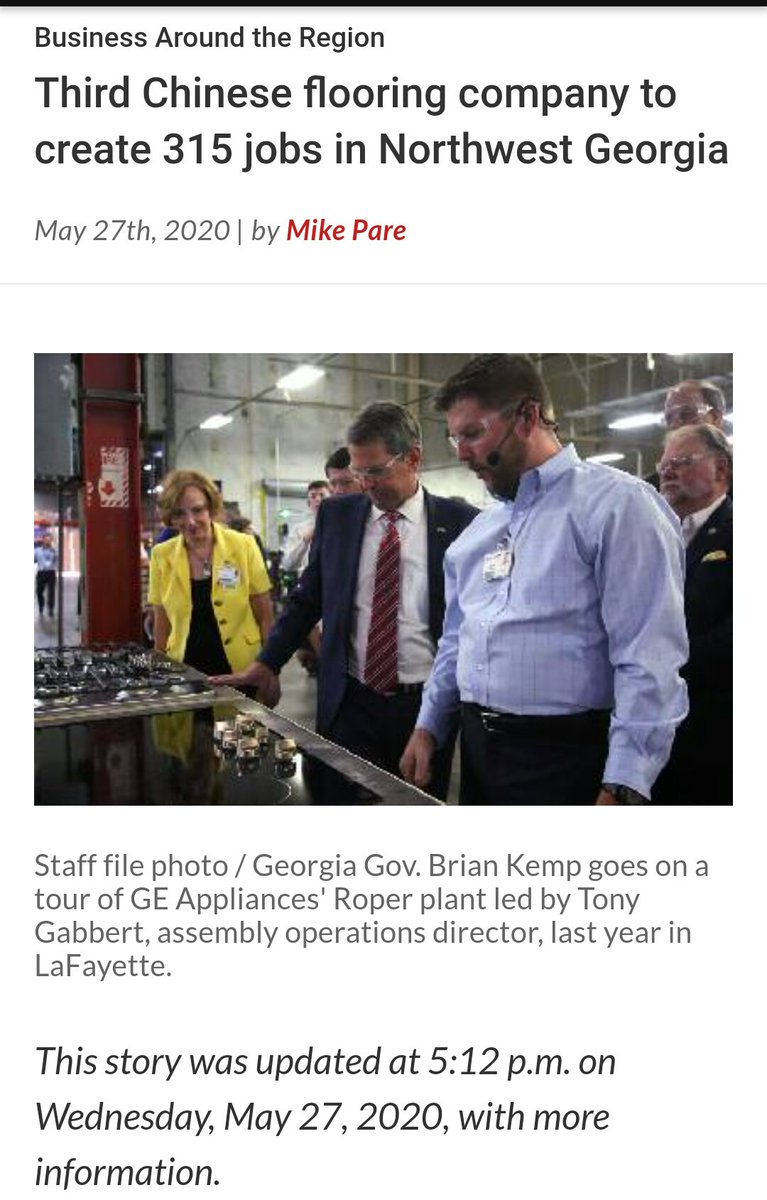11. In May 2020, this outdated article only discusses 3 of the 5 Chinese companies. They state they fear the levy that may go in place. Governor Kemp obviously was bit concerned as well.