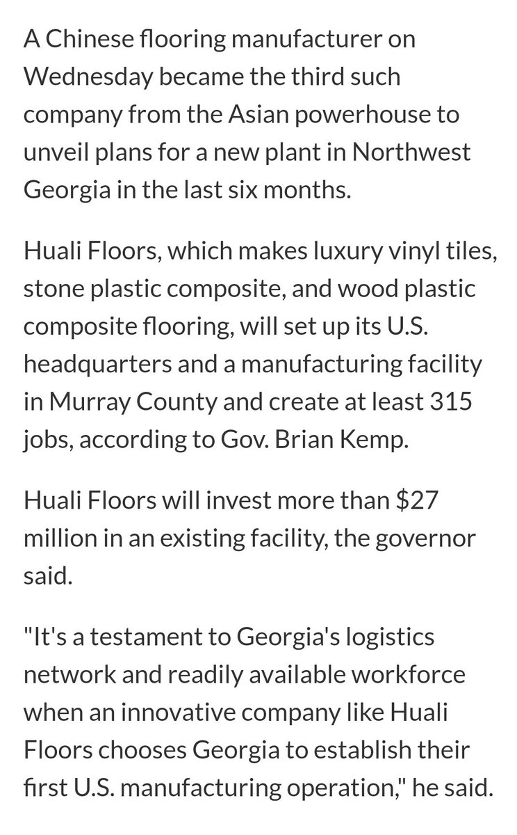 11. In May 2020, this outdated article only discusses 3 of the 5 Chinese companies. They state they fear the levy that may go in place. Governor Kemp obviously was bit concerned as well.
