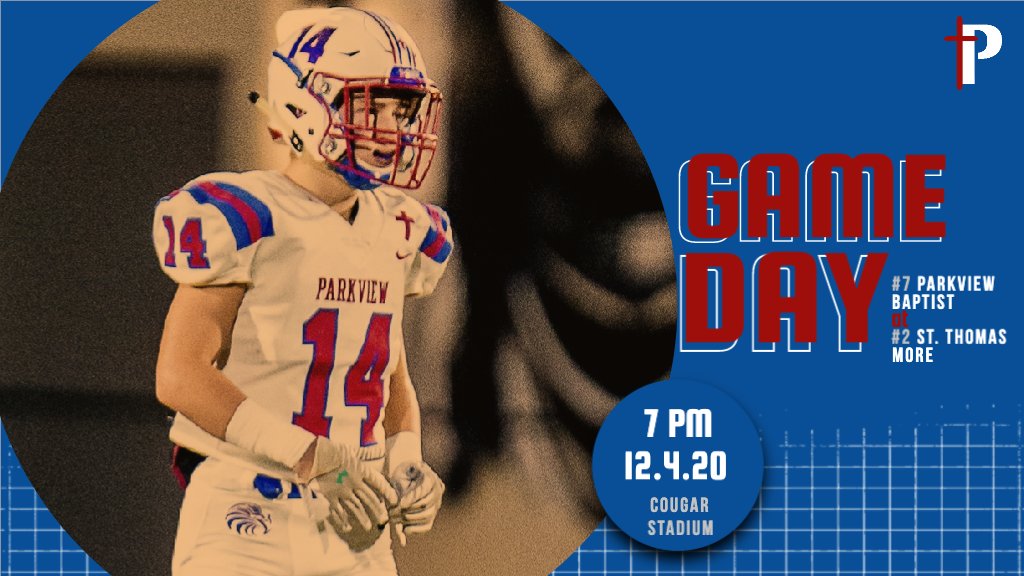 PBSAthletics's tweet photo. IT'S GAMEDAY!!!  🏈  @PBS_EaglesFB heads to STM for the quarterfinals of the @LHSAA Div. II playoffs. 

#7 Parkview 🦅 🆚 #2 St Thomas More 😼
🕖 - 7 PM
📍- Cougar Stadium
💻 - https://t.co/grRQa4CqEB ($)

#ParkviewProud ✝️ #ParkviewStrong https://t.co/nfvgYvJo6S
