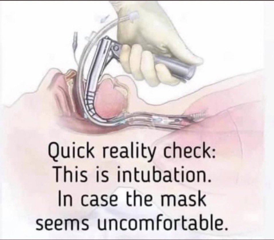 To help you with making this simple choice ... a diagram to show you intubation. Does this seem more comfortable to you, than wearing that cloth mask? If yes, please add to that the possibility of adding your own family, friends & associates, to this special treat. #WearAMask  