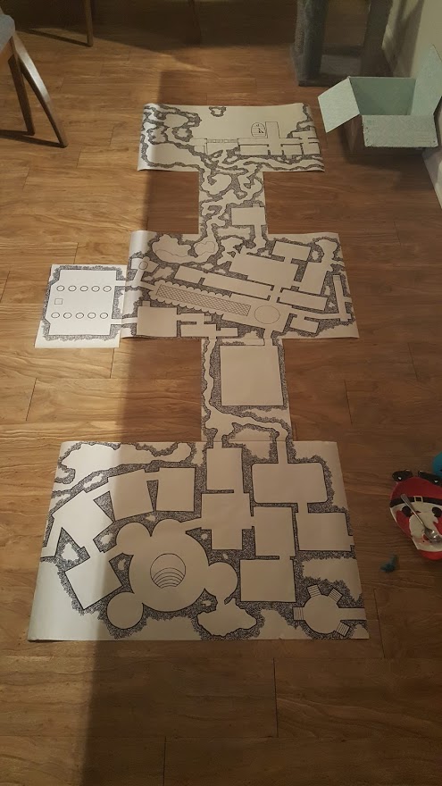 The second is for  @gnuconsulting, and was designed as an infinite dungeon crawl.It's a modular dungeon, with six panels that can be arranged in any configuration (the sides line up) to create an ever-changing dungeon that moves shit when you're not looking.