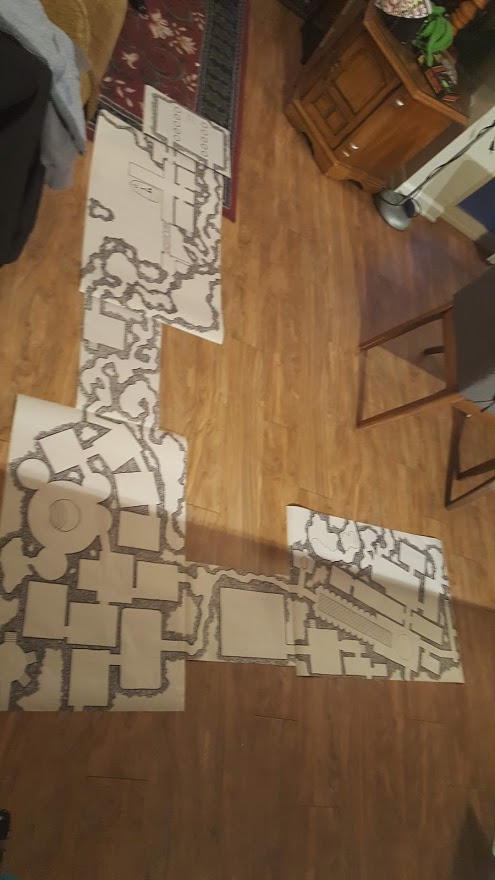 The second is for  @gnuconsulting, and was designed as an infinite dungeon crawl.It's a modular dungeon, with six panels that can be arranged in any configuration (the sides line up) to create an ever-changing dungeon that moves shit when you're not looking.