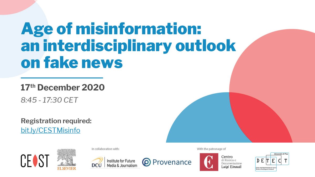 CEST_Official's tweet photo. How do #fakenews impact on science and democracy? @CEST and @ElsevierConnect are glad to invite you to "Age of Misinformation: an interdisciplinary outlook on fake news". On December 17, starting at 8:45 on Zoom. Register here: https://t.co/vTVOIDHloy #SaveTheDate #CESTEvents https://t.co/Rrbkdspkfb
