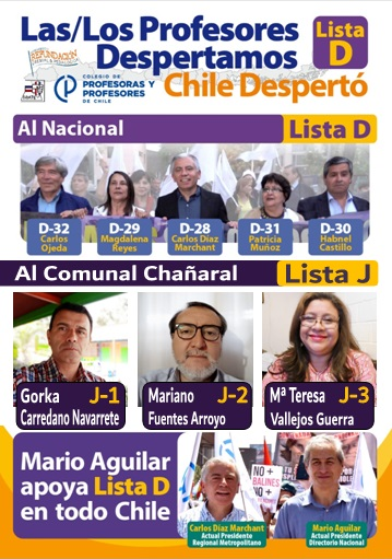 MRefundacion's tweet photo. Elecciones Colegio de Profesoras y Profesores #ComunalChañaral #ListaJ @AguilarMario @diaz_marchant @Patrici93185499 @solomagdalena @ojedamur #ListaD #ChileDespertó #LasYLosProfesDespertamos https://t.co/ZHkQTxHiLq