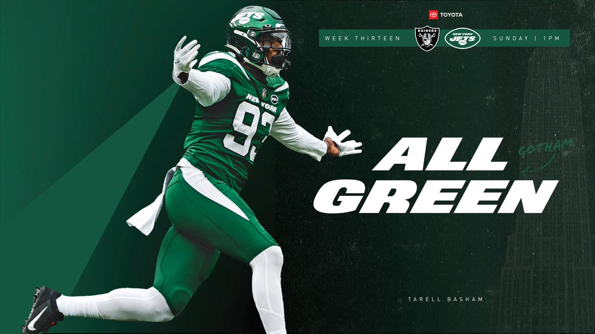 nyjets's tweet photo. Green on green for Week 13.

#LVvsNYJ | @TarellBasham https://t.co/zgSDhQ083A