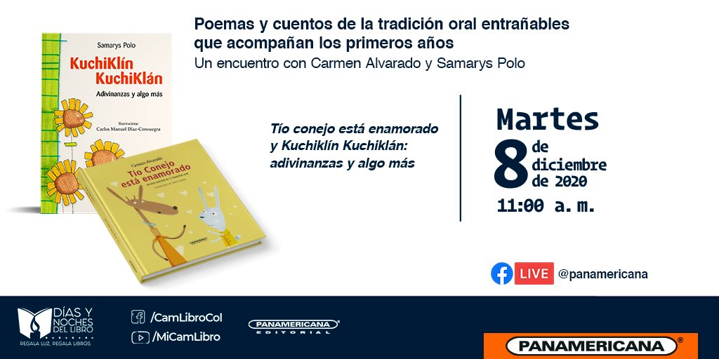 📚#YoRegaloLibros Del 5 al 8 de diciembre se vivirán los “Días y noches del libro”. ¡Te esperamos en el Facebook Live! #TradicionOral #TioConejoEstáEnamorado #ColombiaLee #NoTeLoPuedesPerder #LibroRecomendado🐰🐯❤️ #AmorPorLosLibros #LeerEsVolar #CrecerLeyendo #Comparte #Agendate