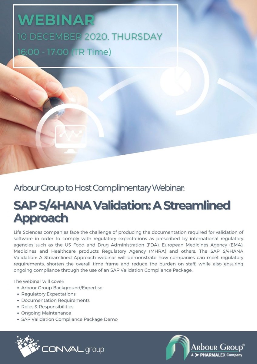 ArbourGroup's tweet photo. Join @ArbourGroup and @convalgroup in the Webinar: SAP S/4HANA Validation: A Streamlined Approach https://t.co/2gAduUWuGk