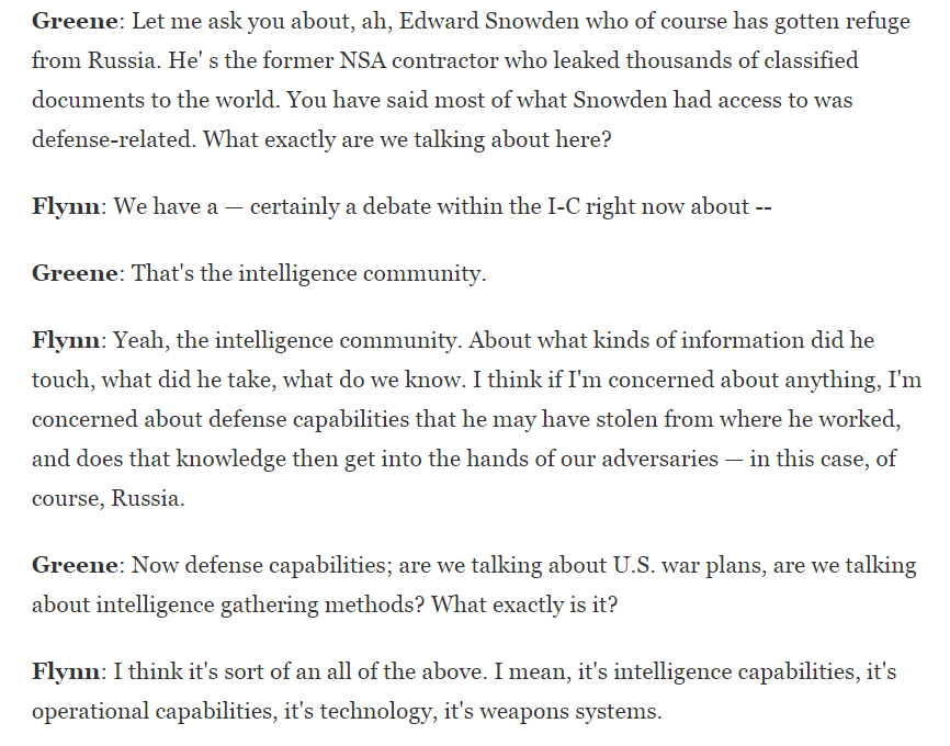37/ NPR transcript of Michael Flynn interview, with section revolving around ES. READ! Source:   https://www.npr.org/2014/03/07/287037148/transcript-interview-with-lt-gen-michael-flynn