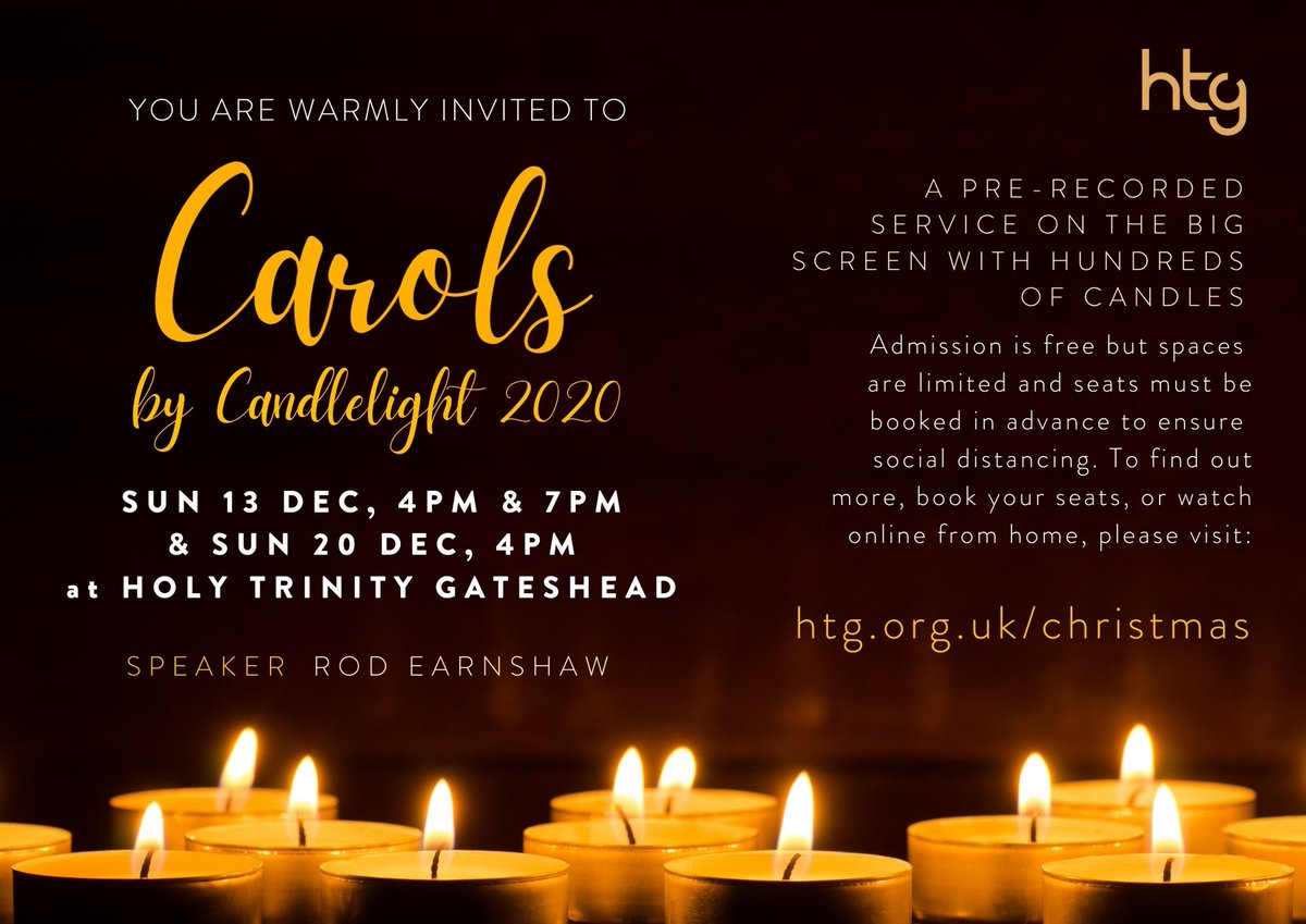 HTGChurch's tweet image. 🎄🕯️CAROLS BY CANDLELIGHT🕯️🎄
We're putting on three carols by candlelight services in the church building this year. Spaces are limited to ensure social distancing, so share this post, invite your friends, book early... and don't forget a face covering! 
holytrinitygateshead.org.uk/groups-events/…