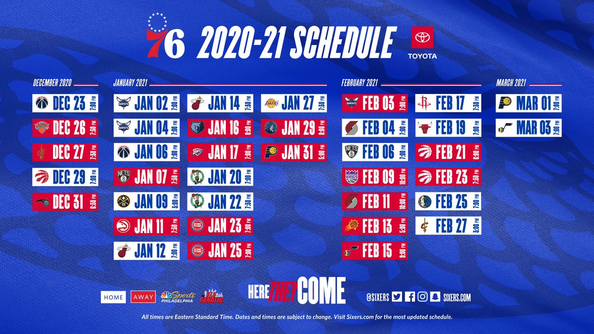 Philadelphia 76ers Schedule 2021