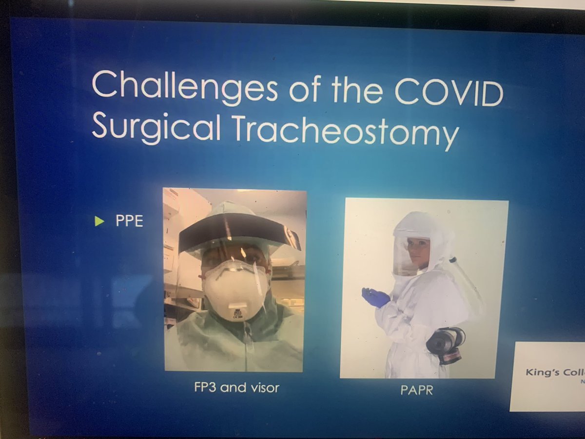 Challenges of difficult covid trache in PPE. Francine on the left. Those who didn’t fit FP3 used PAPR.  #EuroSOBA20