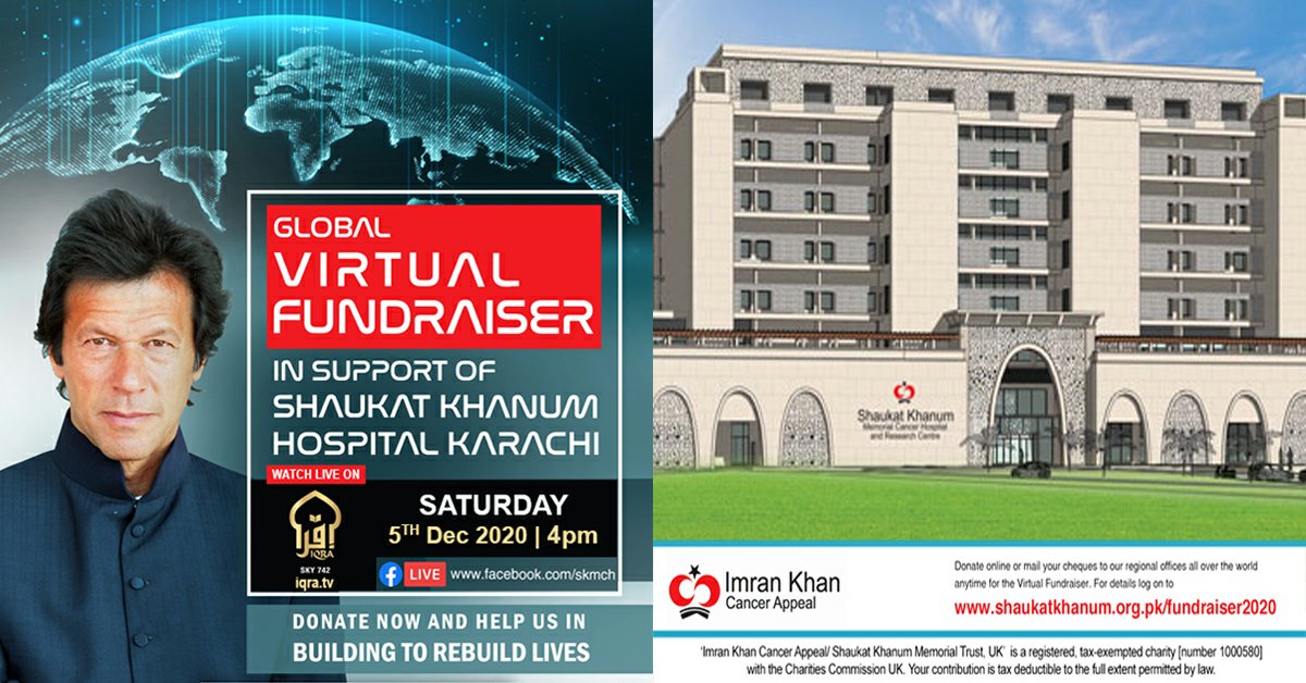 AlKhairUK's tweet image. Join us live with @ImranKhanPTI for the Global Virtual Fundraiser in aid of Shaukat Khanum Memorial Cancer Hospital and Research Centre in Karachi!

Saturday, 5 December 2020 from 4pm live on IQRA TV on Sky 742