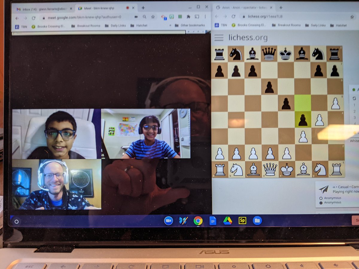 Ferraris_Gr5's tweet photo. Using Google Meet and @lichess for kids to play chess during WIN time. https://t.co/2paWbk4Rj4