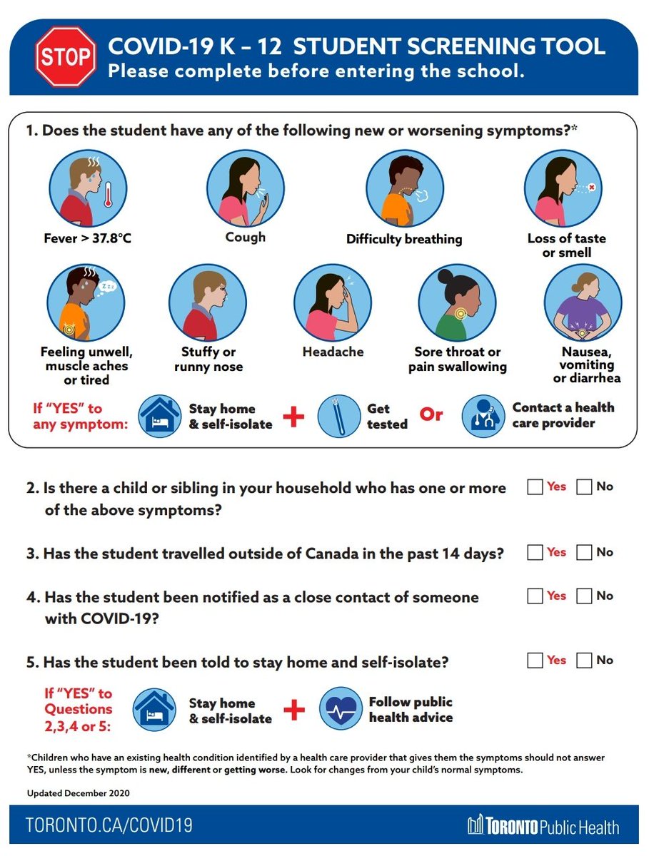 Yalini Rajakulasingam (@yalinir_ward21) on Twitter photo UPDATED: <a href="/TOPublicHealth/">Toronto Public Health</a> revised the student screening tool to prevent further COVID-19 transmission.
The TDSB will begin using this new screening guidance starting Monday, December 7, 2020. UPDATED: <a href="/TOPublicHealth/">Toronto Public Health</a> revised the student screening tool to prevent further COVID-19 transmission.
The TDSB will begin using this new screening guidance starting Monday, December 7, 2020.