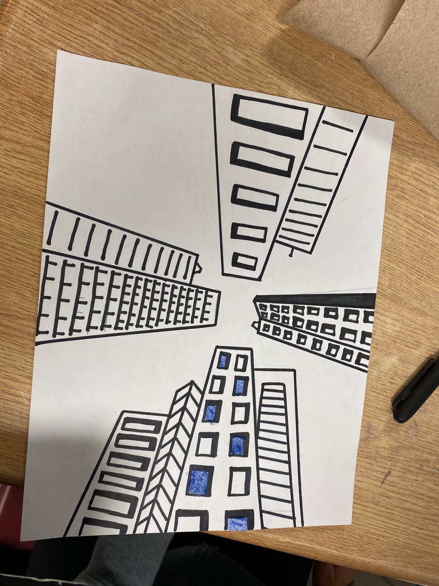 mme_barbosa's tweet photo. Grade 8 Ss are working on one-point perspective in art class through their city sky views. Ss aren’t finished their work yet, but I am super excited to show how their work is coming along!!!🤗 🎨 #watercolours #funinart #onepointperspectiveart #gradeeight https://t.co/wJkvcdR6IJ