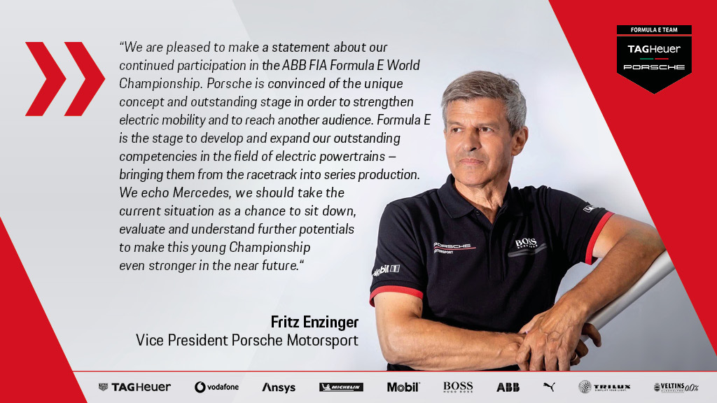 📢 An important message from @fritzenzinger, Vice President Porsche Motorsport, about @FIAFormulaE and our commitment to electric racing. #TAGHeuerPorsche #PorscheFormulaE #Porsche