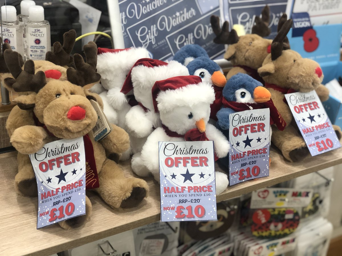 JAKHanson's tweet photo. EXCLUSIVE OFFER! Spend £50+ in store and get 1 of these 4 Xmas Soft Toys for half price - now just £10!
Collect them all!
#halfprice #instoreoffers #sale #christmastoys https://t.co/goXh7N6yuG