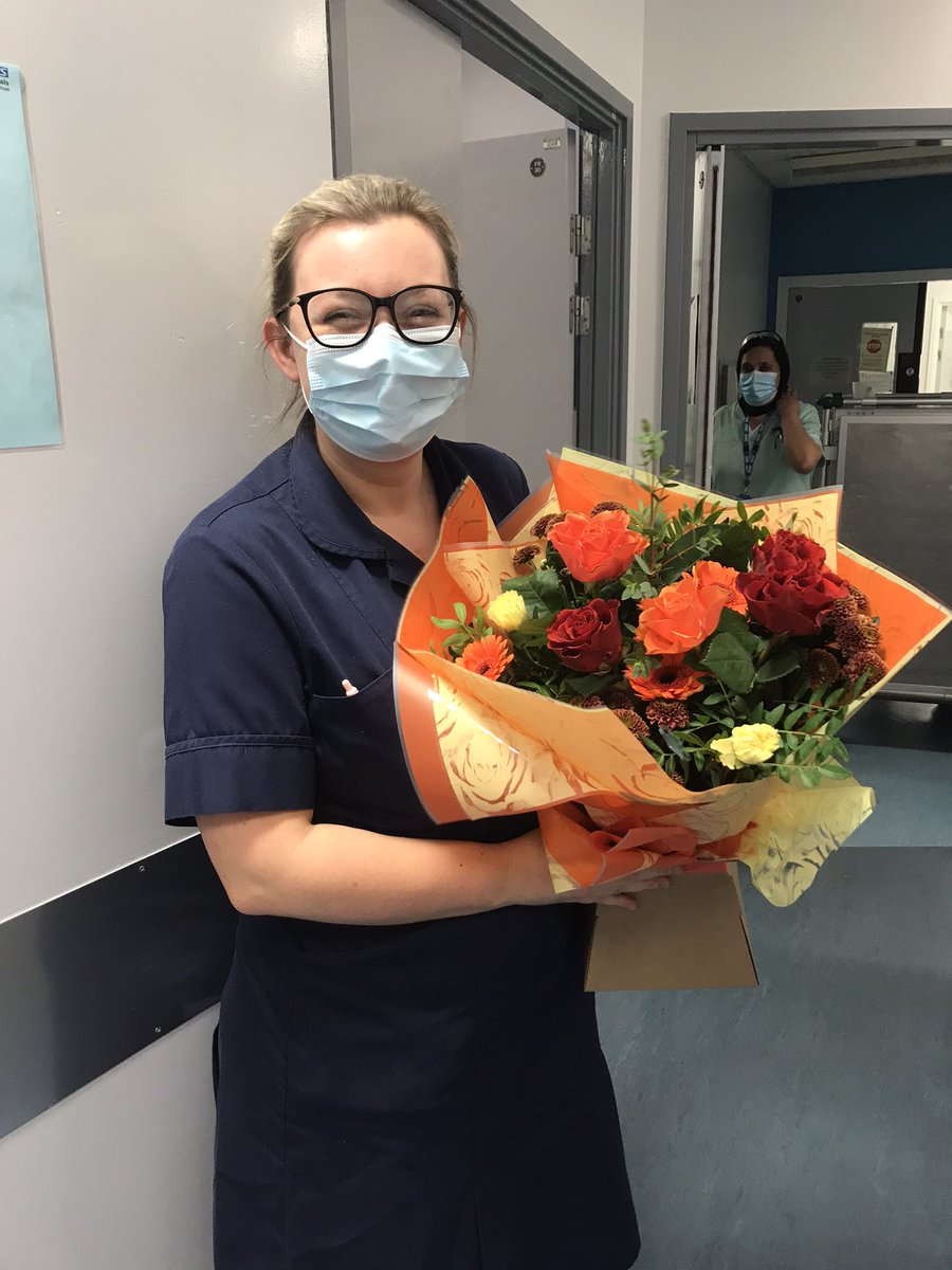 Well done to Rebecca for receiving a lovely bunch of flowers from a family. They were so grateful for her care! <a href="/debs23669/">Debbie Wilcox RN</a> <a href="/RebeccaBroadhu5/">Rebecca Broadhurst</a> <a href="/CatherineCurl12/">Catherine Curley</a> <a href="/Hazeldparker/">Hazel Parker</a> <a href="/ELHT_NHS/">East Lancashire Hospitals NHS Trust 💙</a>