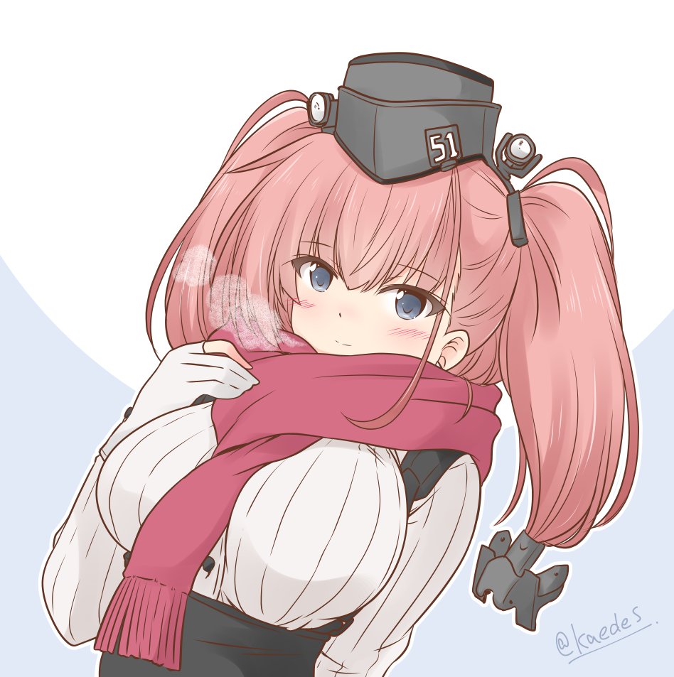 atlanta (kancolle) 1girl solo scarf hat garrison cap two side up breasts  illustration images