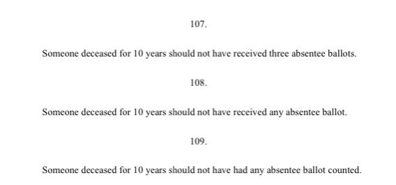 21/ Another priceless point of fact “Someone deceased for 10 years should not have received three absentee ballots.Someone deceased for 10 years should not have received any absentee ballot.Someone deceased for 10 years should not have had any absentee ballot counted.”