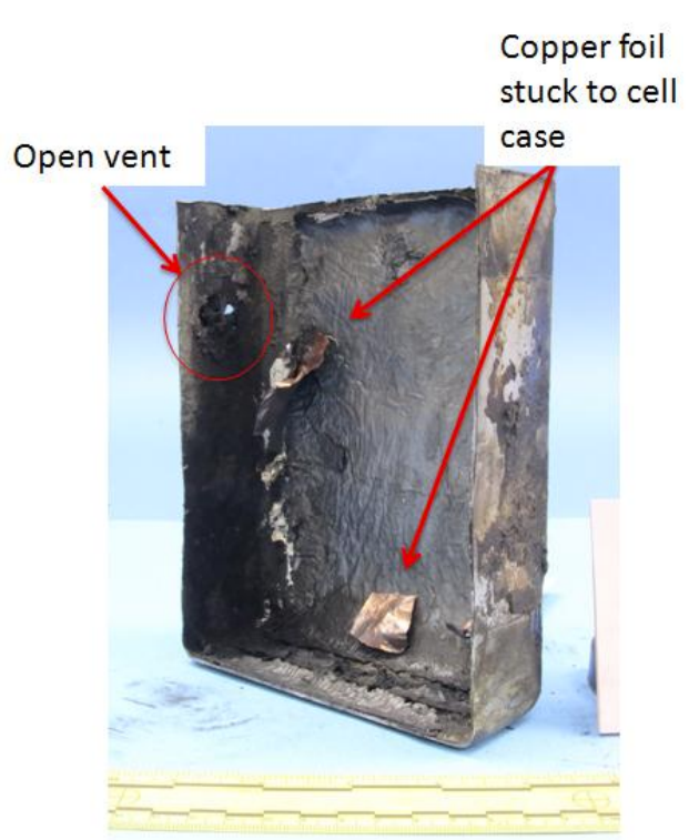 it's badly charred, but they could see that the cell's vent had also opened.