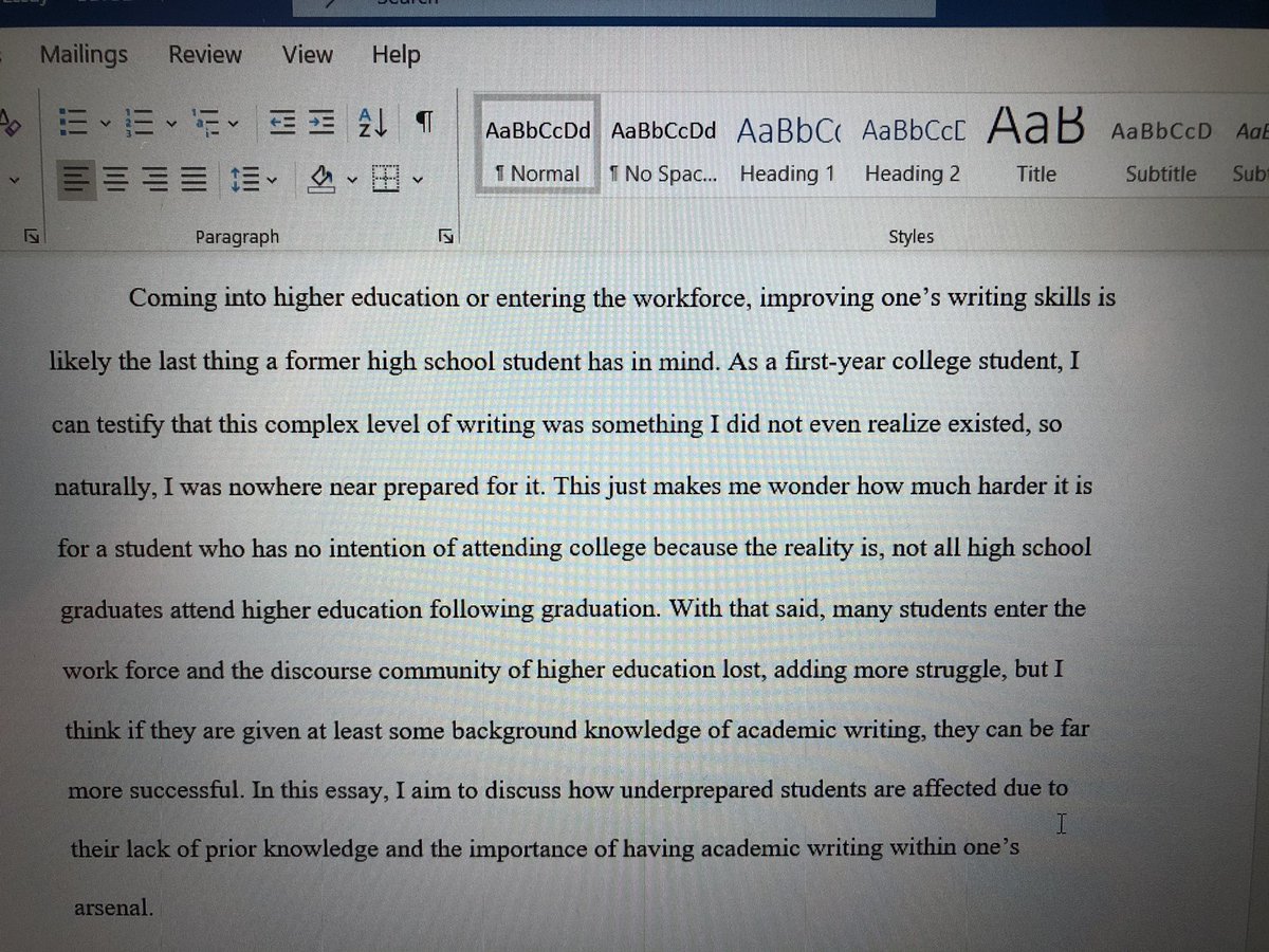 Adawg39's tweet photo. Peer Review: After editing my Contribution essay intro based on Dr. P’s notes, I was wondering if there is still anything you guys think I can improve on? #engl110mu https://t.co/YpQHMHJ5zV