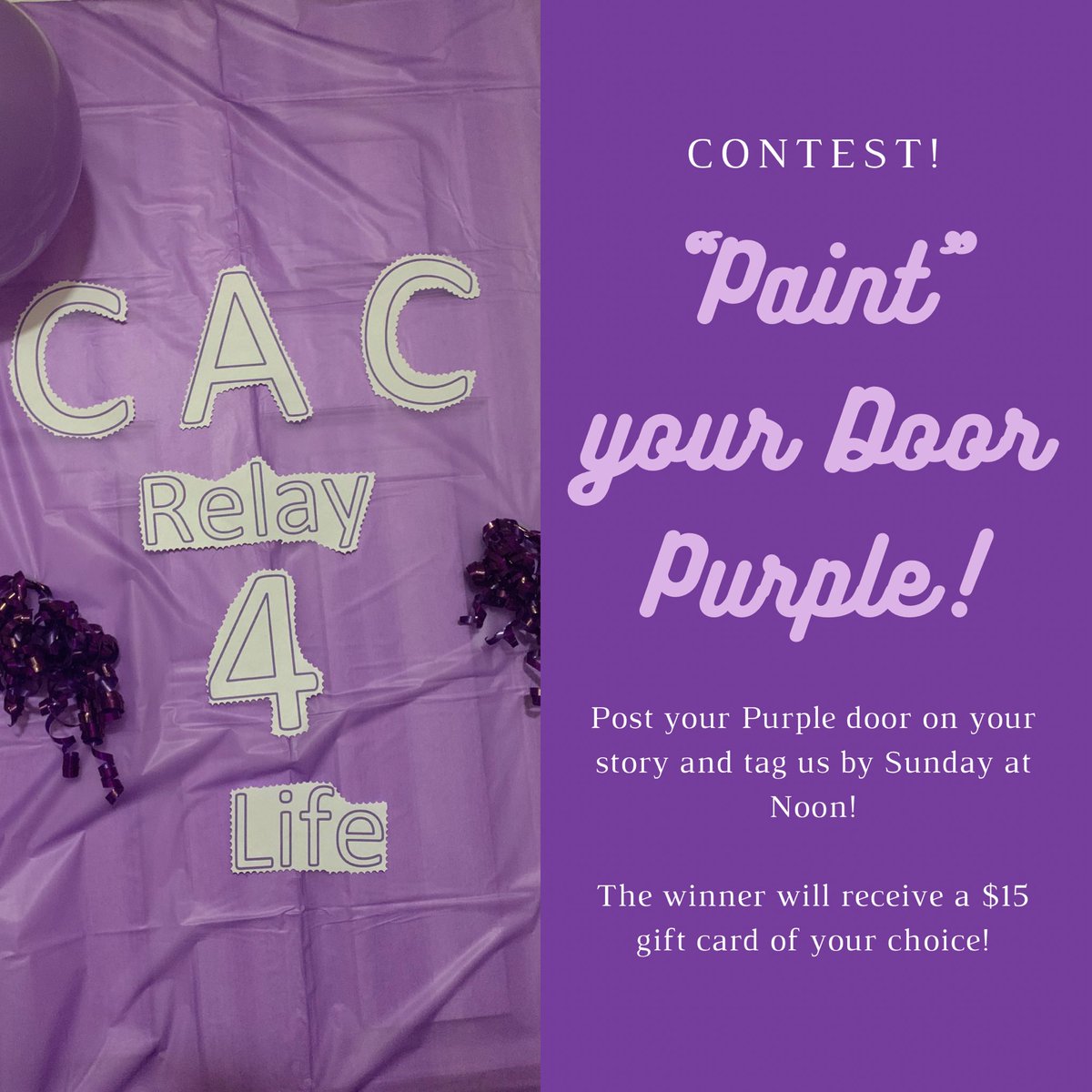 ***Prize Alert***

We couldn’t “Paint the Campus Purple” this year, so let’s “Paint your Door Purple!” 

Deck out your doors purple and then post a pic and tag us! The contest will end at noon on Sunday! The winner will be announced Sunday evening and receive a $15 gift card!