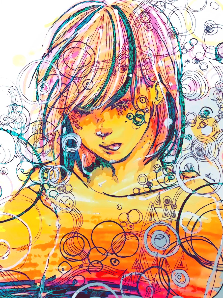 Chiami Ck どの描き方が一番自分らしいのか 見えた気がして また見失って 過去の絵を見て共通点を探すけど 共通点が無い 笑 感情的で衝動的で その都度変わるからわからない 自分がわからない 蛍光ペン 女の子 イラスト 絵 滲み 色遊び