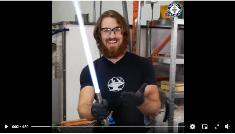 Tormach's tweet photo. Congratulations to @thehacksmith for being honored by the Guinness Book of World Records for building a real retractable lightsaber. Tormach will stand by your side in this world or worlds in galaxies far, far away! https://t.co/1Iy04NHPsa #15LSlantPRO #PCNC440 #100MX https://t.co/a6LJa22t7p
