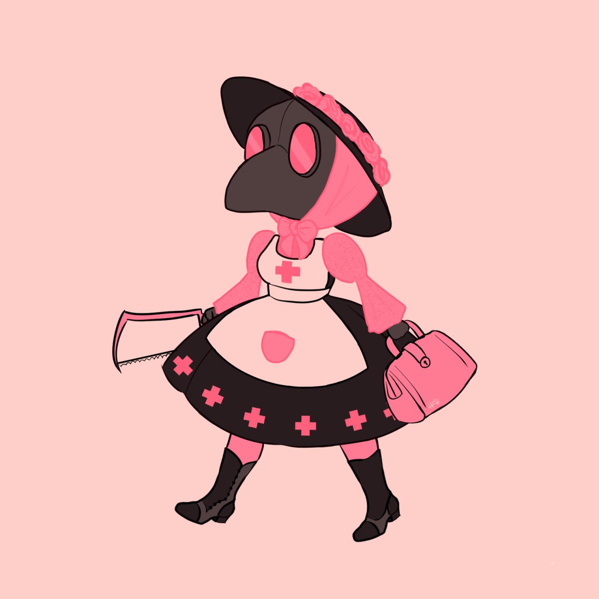 #9. Pink chibi doctor. By squirrel-art.  https://squirrel-art.tumblr.com/post/189903514078/i-love-nothing-more-than-adorable-plague