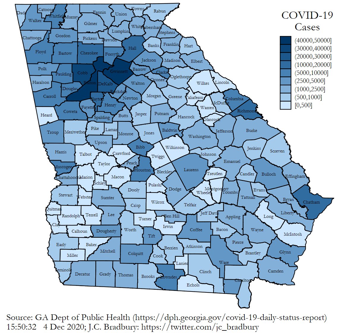 7-Day Case Growth Gwinnett: 2,767Fulton: 2,534Cobb: 2,051Non-GA Res/Unk St: 1,666DeKalb: 1,638Again, these numbers are misleadingly *low* because so many cases haven't been given a county classification yet (~250 more today).
