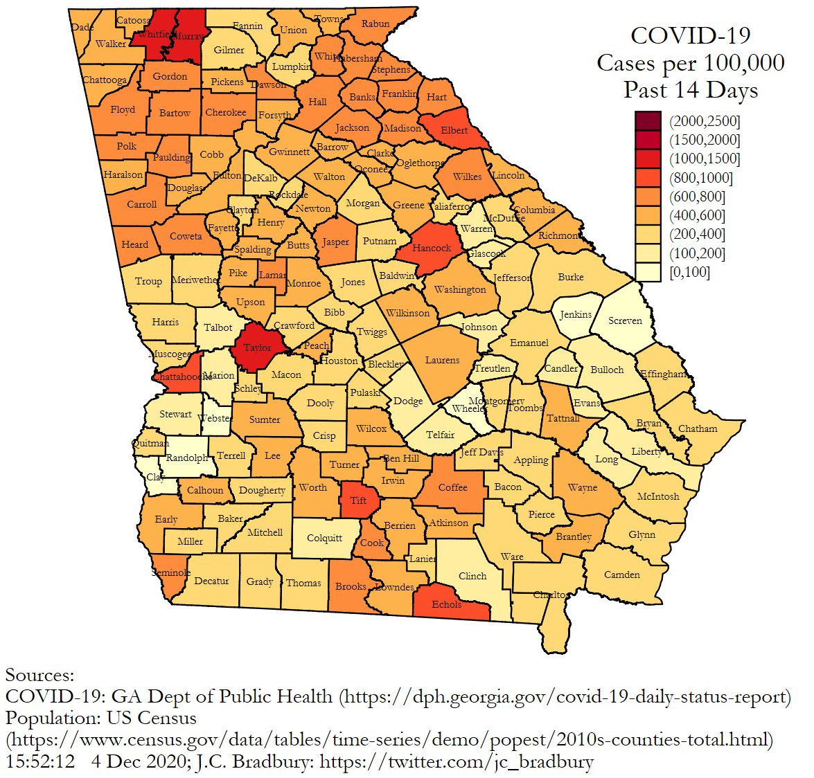 7-Day Case Growth Gwinnett: 2,767Fulton: 2,534Cobb: 2,051Non-GA Res/Unk St: 1,666DeKalb: 1,638Again, these numbers are misleadingly *low* because so many cases haven't been given a county classification yet (~250 more today).