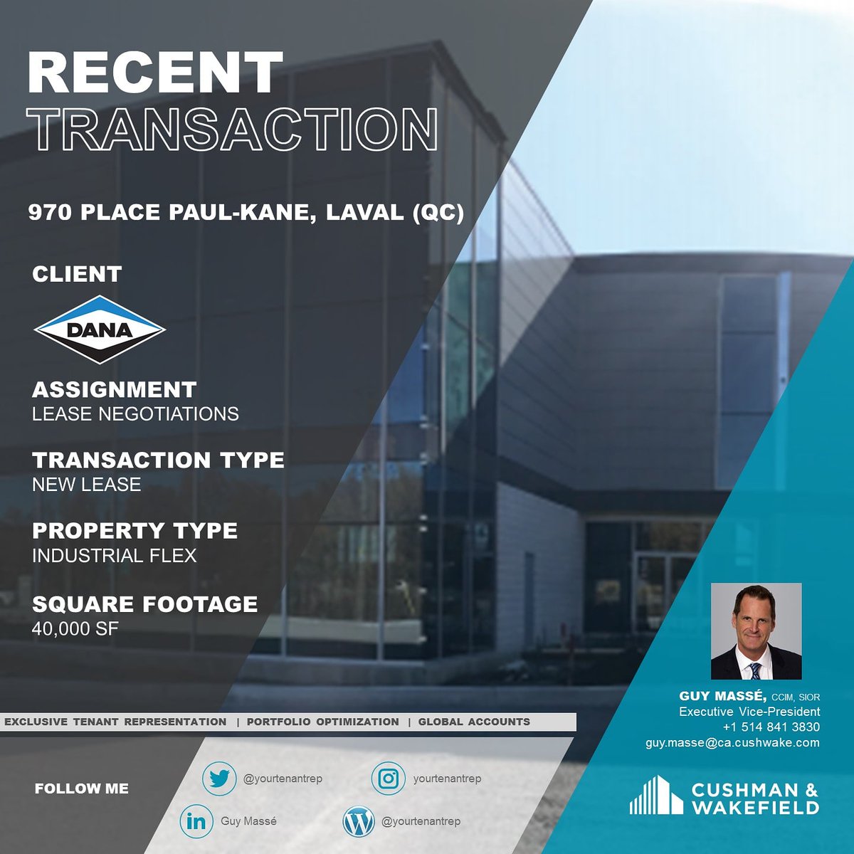YourTenantRep's tweet photo. Recent transaction representing Dana Corporation in a tenant representation capacity for a new lease at 970 Place Paul-Kane Laval (QC) #montreal #lease#negotiation #relocation #officepace #tenant #cre #realestate #ccim #sior #tenantrep #canada 🇨🇦 🇺🇸 🌐
https://t.co/8qlPlXlFt7 https://t.co/NqtAe2lAb0