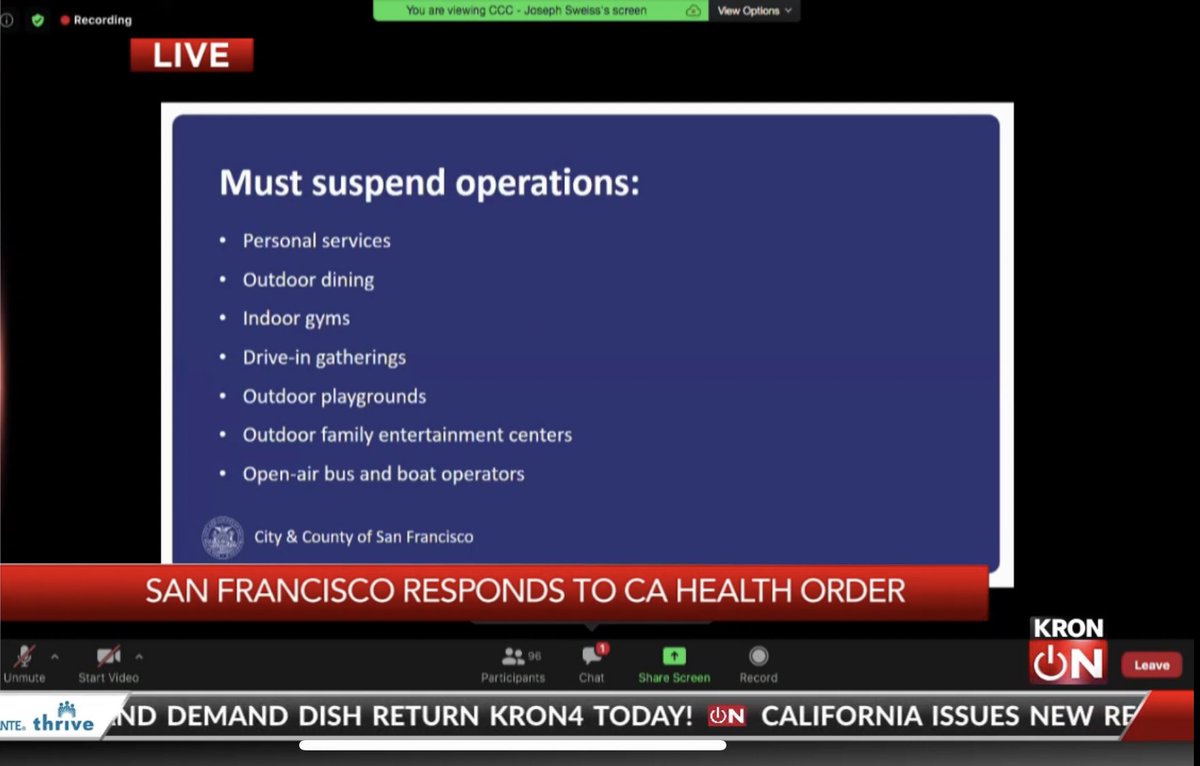 TaylorBisackyTV's tweet image. #BREAKING: Bay Area counties (San Francisco, Contra Costa, Alameda, Santa Clara, Marin and city of Berkeley) choosing to go into stay-at-home order ahead of state requirements. The order will start *this Sunday* at 10p and the following activities will be suspended: @kron4news