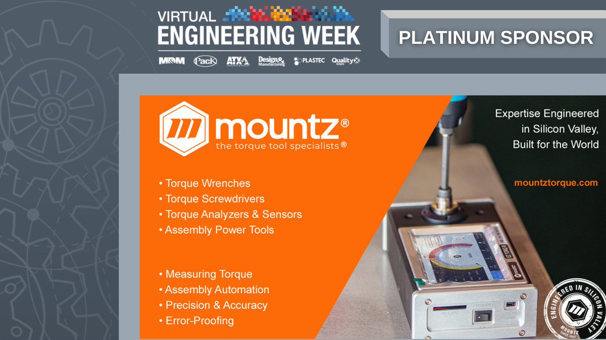 MDM_Tradeshows's tweet image. A big thank you again to @mountztorque for being a Platinum Sponsor of #VirtualEngineeringWeek!

Visit their virtual booth to chat with their torque experts and discover error-proofing torque solutions!

Already Registered? Go straight to the Mountz Booth: bit.ly/3pXjCpI