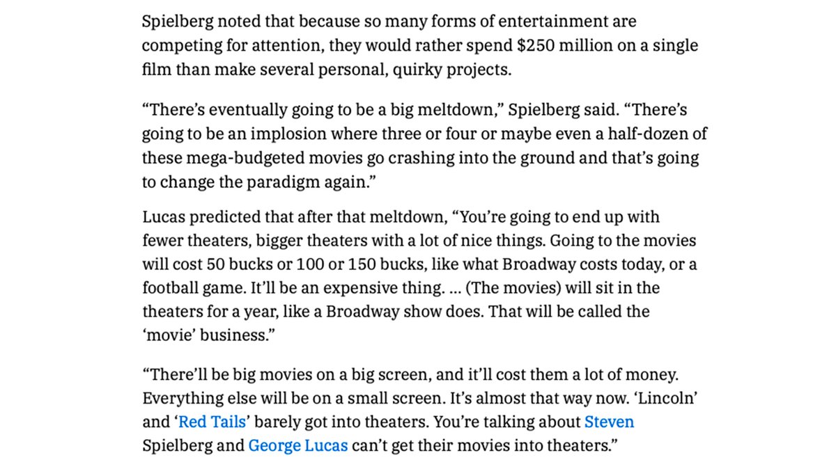 George Lucas &amp; Steven Spielberg on the future of movie theaters in a 2013 conversation.