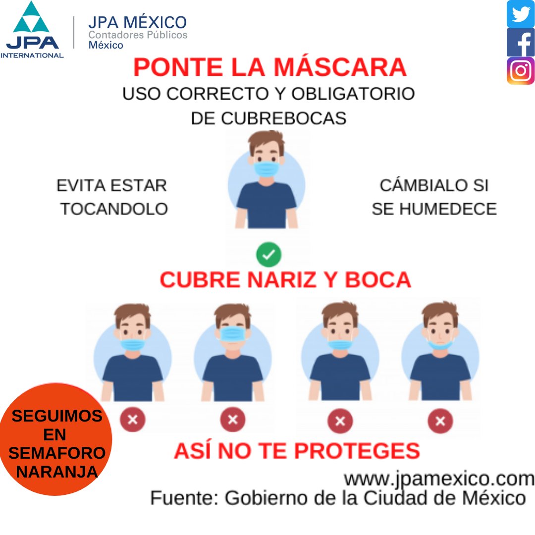 jpa_mexico's tweet photo. Protégete y Protege a los demás, recuerda estamos en Semáforo Naranja. #JPAMexico #Contadorespublicos #QuedateEnCasa #SanaDistancia #COVID19 #Semaforonaranja #SiTeCuidasMeCuidas https://t.co/GM0pdYxU6n